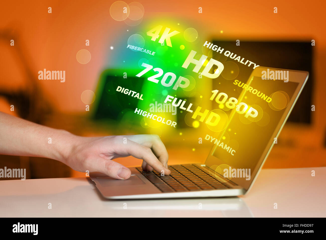 Man choosing display resolution Stock Photo - Alamy