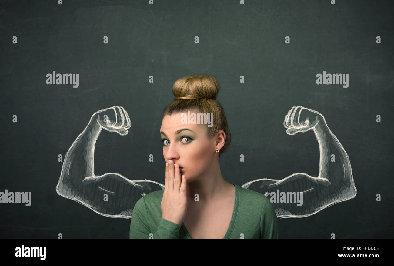 woman with sketched strong and muscled arms Stock Photo - Alamy