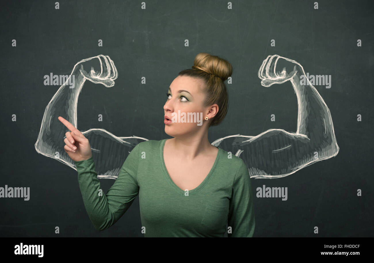 woman with sketched strong and muscled arms Stock Photo - Alamy