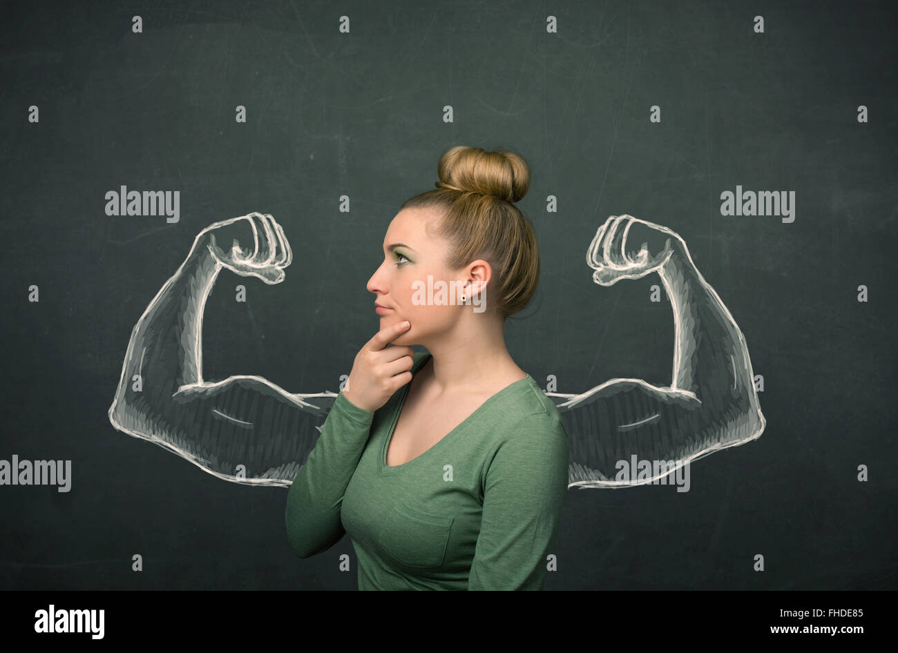 woman with sketched strong and muscled arms Stock Photo - Alamy