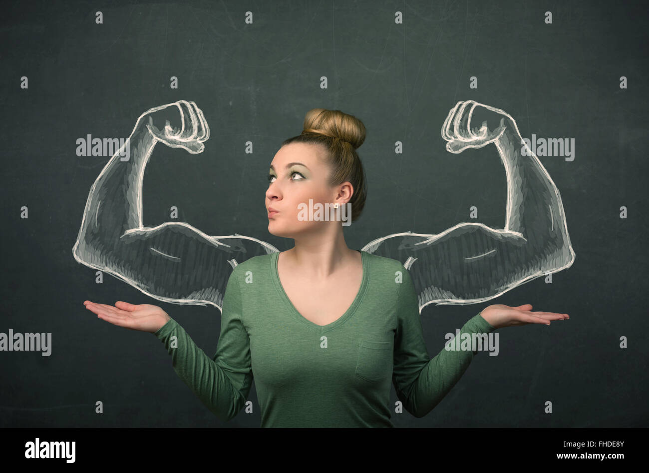woman with sketched strong and muscled arms Stock Photo - Alamy