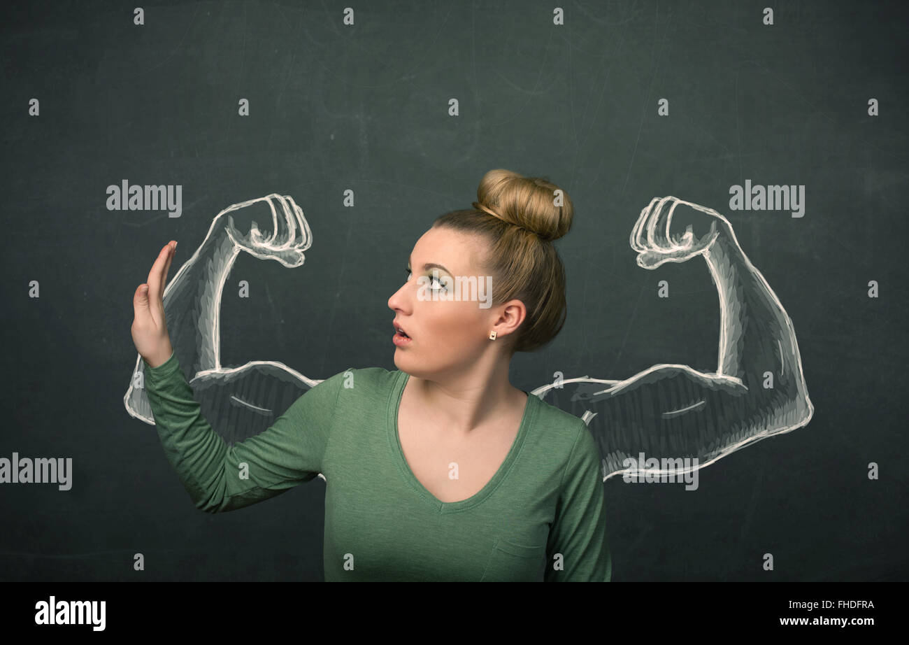 woman with sketched strong and muscled arms Stock Photo - Alamy