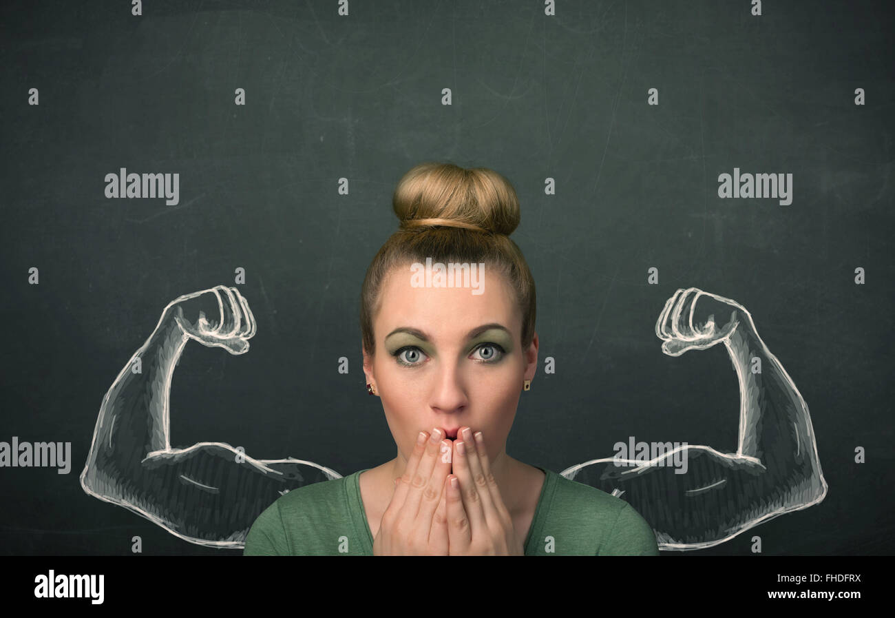 woman with sketched strong and muscled arms Stock Photo - Alamy
