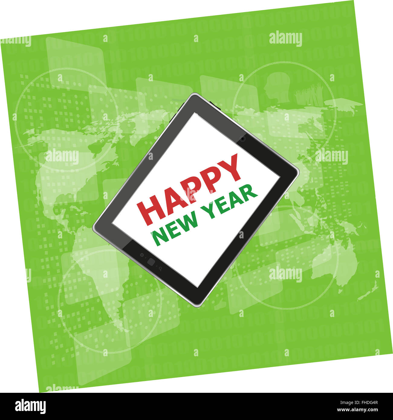 vector mobile phone tablet pc with Happy New Year design Stock Photo