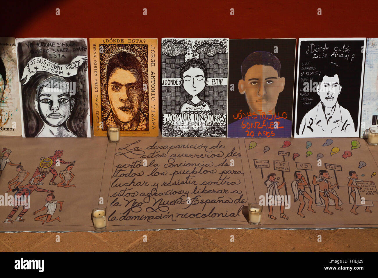 Paintings of the MEXICAN STUDENTS who were killed and dissapeared  in 2014-  OAXACA Stock Photo