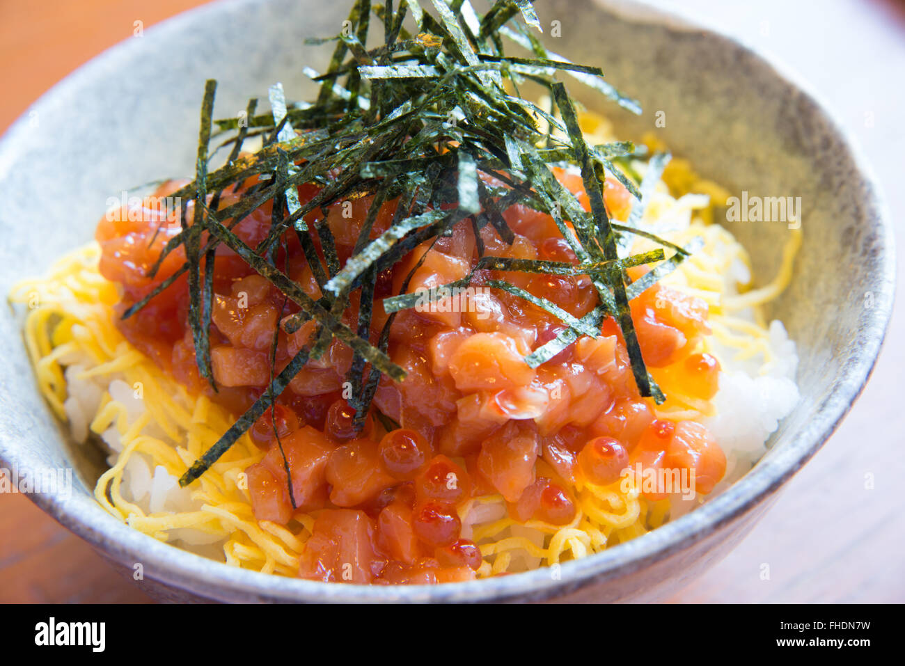 Seafood rice bowl Stock Photo