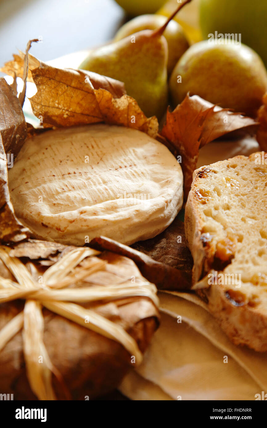 Cheese fruits and bread Stock Photo Alamy