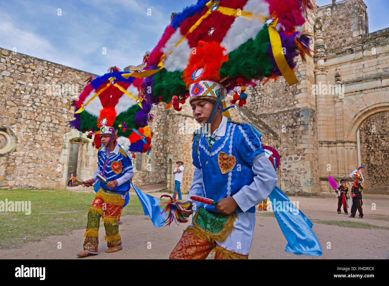 DANCERS reenact ZAPOTEC history during the GUELAGUETZA FESTIVAL - CUILAPAN, MEXICO near OAXACA Stock Photo