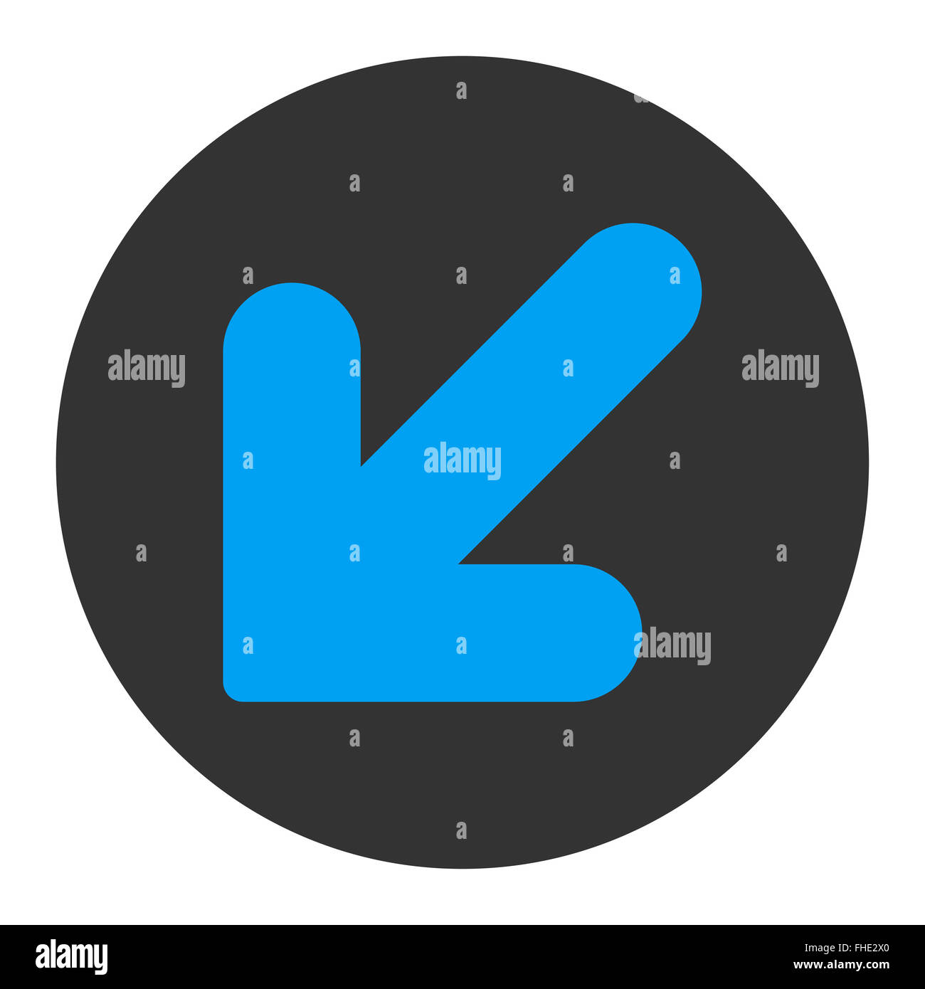 Arrow Down Left flat blue and gray colors round button Stock Photo - Alamy