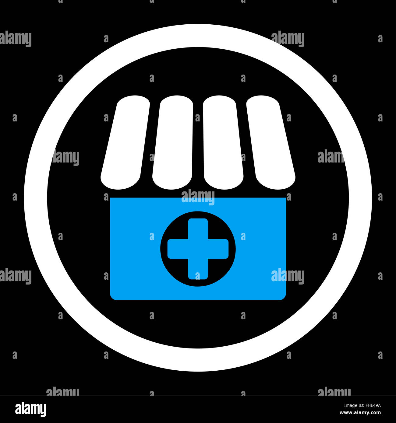 Drugstore flat blue and white colors rounded vector icon Stock Photo ...
