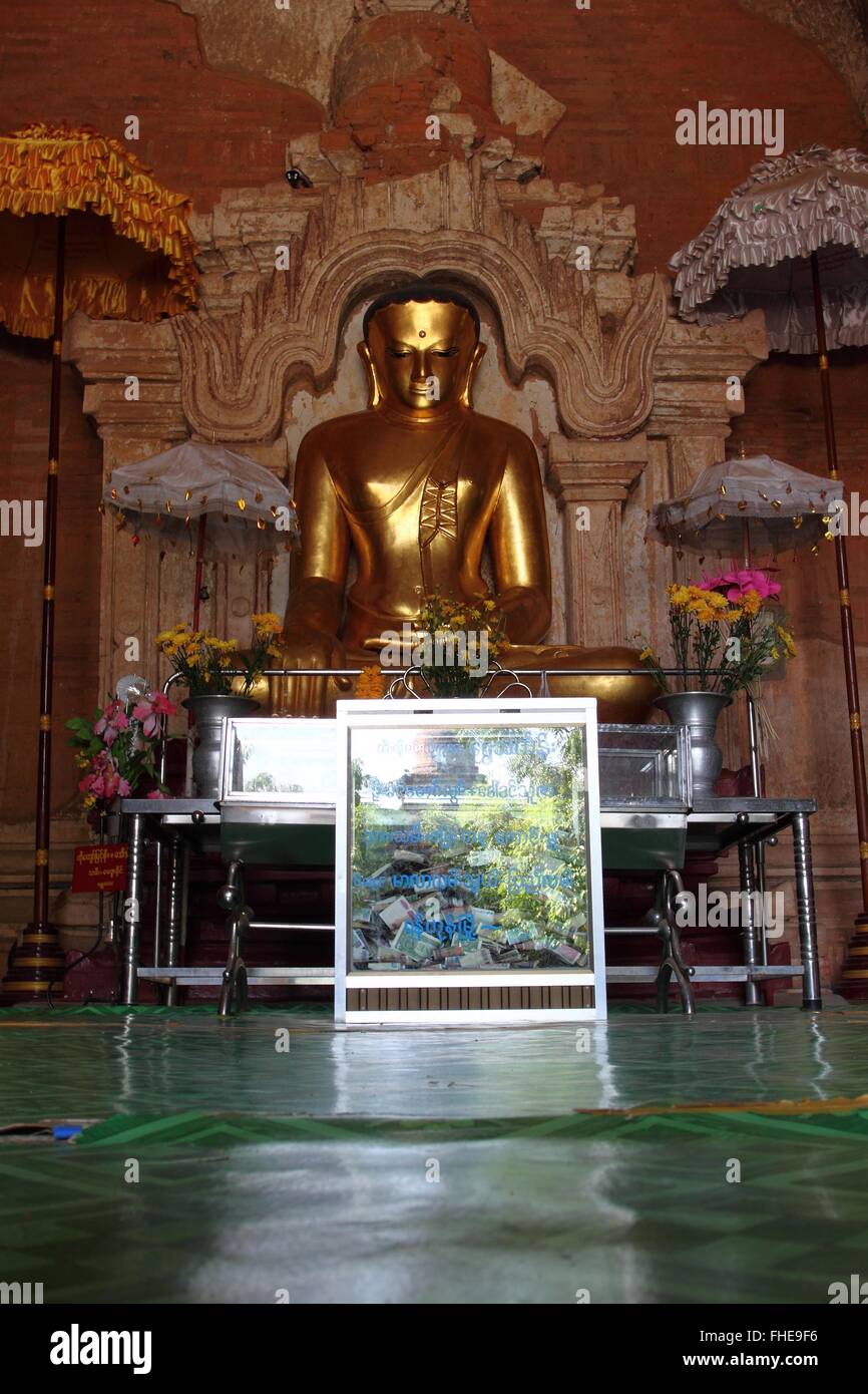 old golden Buddha statue in pagoda temple in Bagan,Myanmar Stock Photo ...