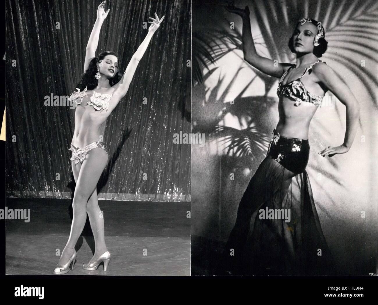 1966 - La Jana the Second? The slim and well-grown dancer Laya Raki (left) is on the best way to become the successor of La Jana (right) who died much too early. By Laya Raki the German movie will find an enrichment without equal. Next time the public will have the opportunity to make a comparison, for nearly at the same time we will see Laya Raki in the Ariston-NF movie ''Marriage for One Night Only'' (after the former movies ''The Third from Right'' and ''Counsel of the Gods'') and the Eichberg-Herzog-Pictures will start a come-back of the ''Jndian Revenge'' with La Jana. (Credit Image: © Ke Stock Photo