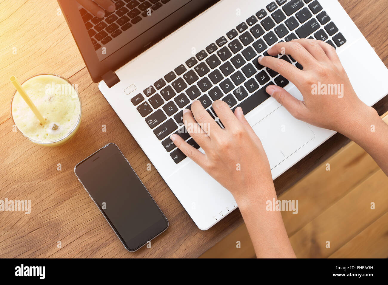 hand using laptop computer on top angle view Stock Photo - Alamy