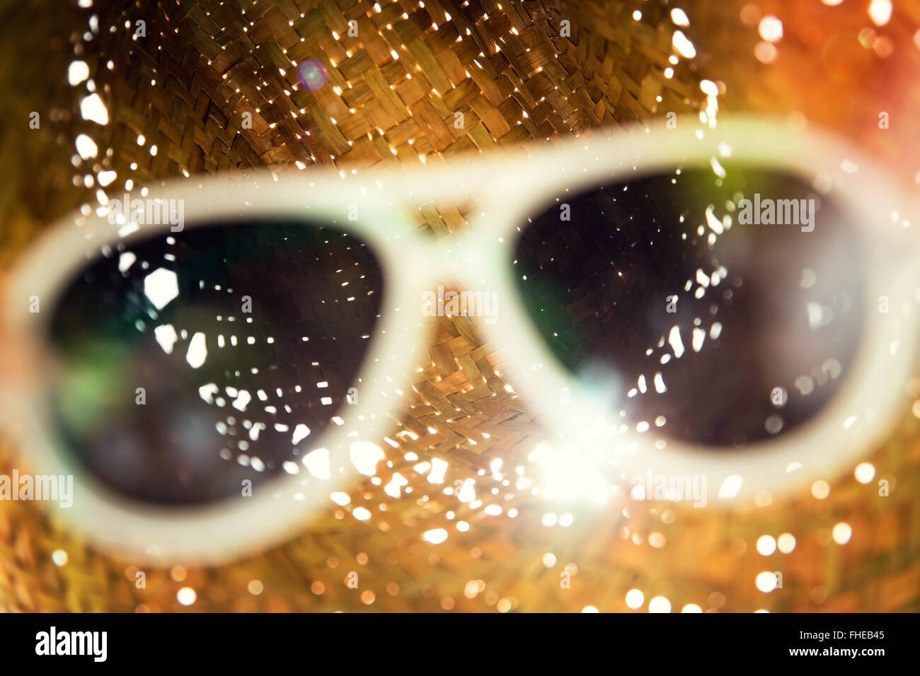 sunglasses with straw hat, concept summer vacation Stock Photo - Alamy