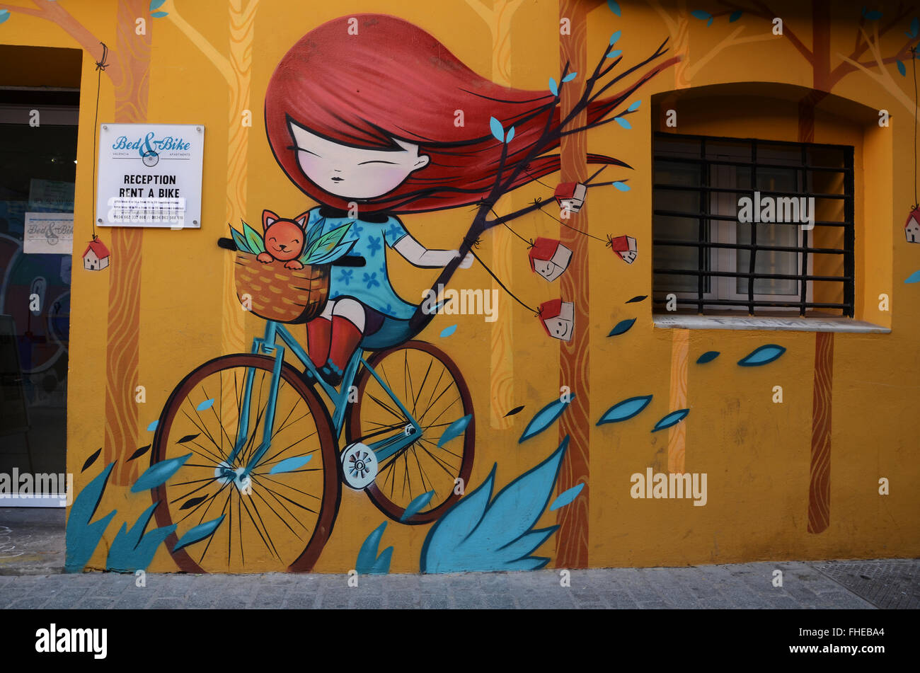 colorful image by Julieta promoting Bed & Bike in Valencia Spain Stock  Photo - Alamy