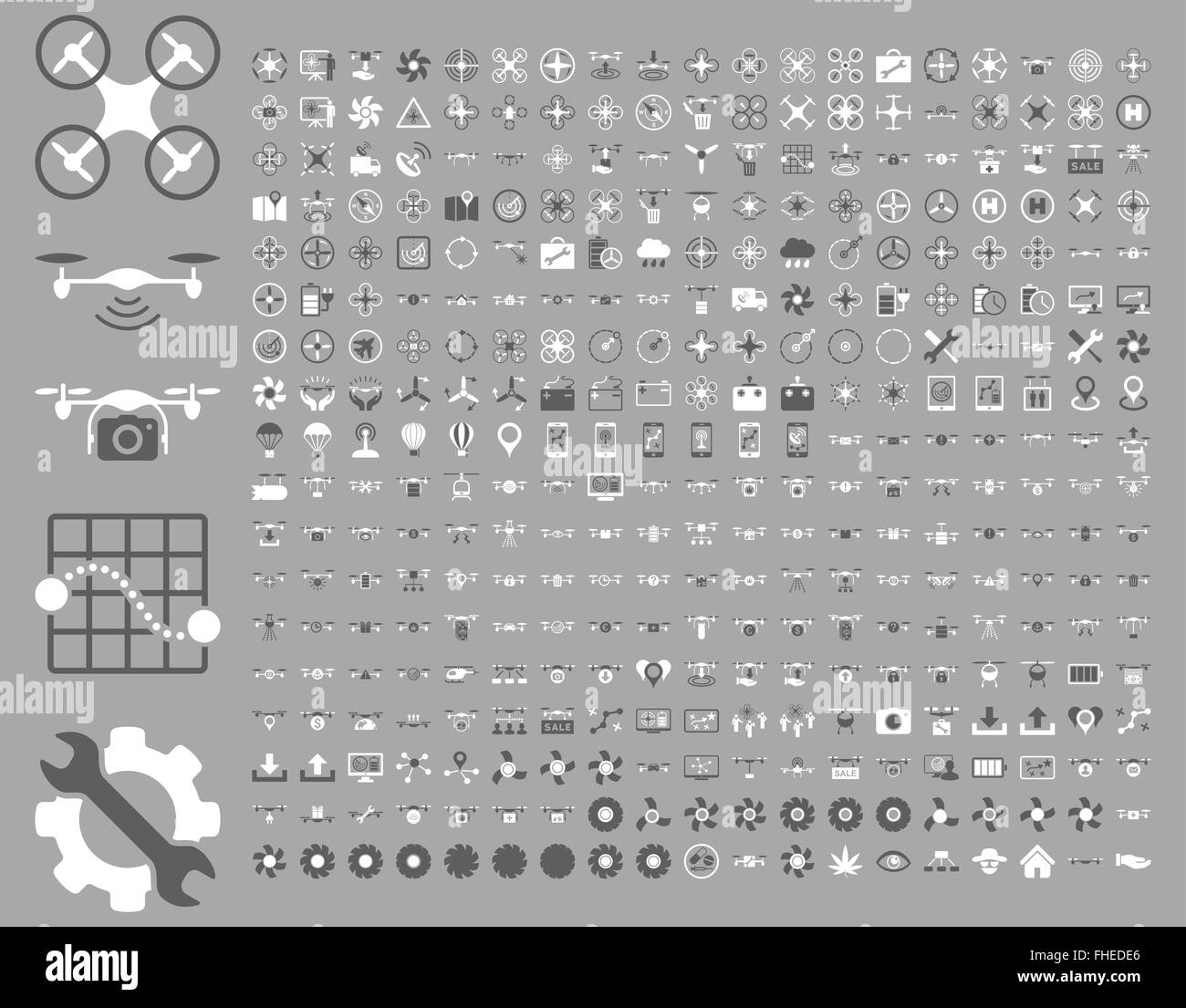 Air drones and quadcopter tools icons Stock Photo