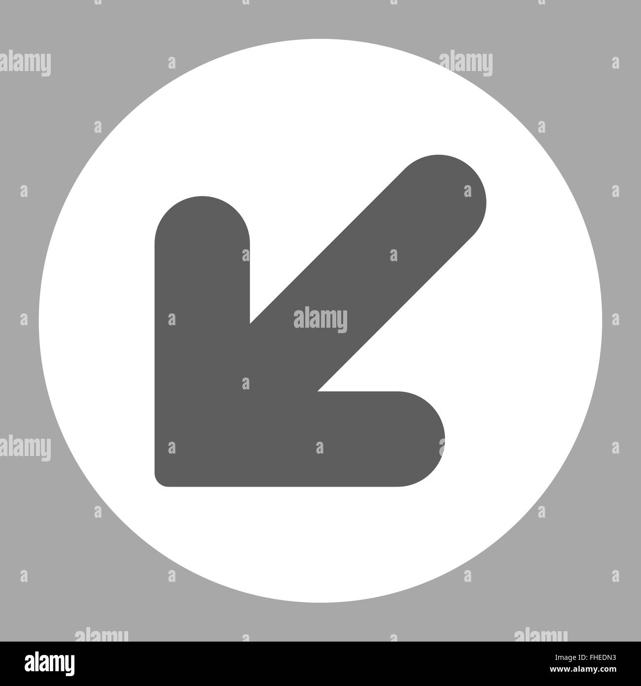 Arrow Down Left flat dark gray and white colors round button Stock ...