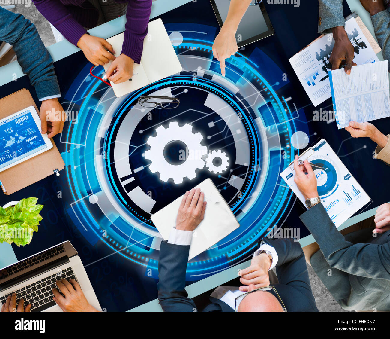 Technology Digital Network Cog Teamwork Concept Stock Photo - Alamy