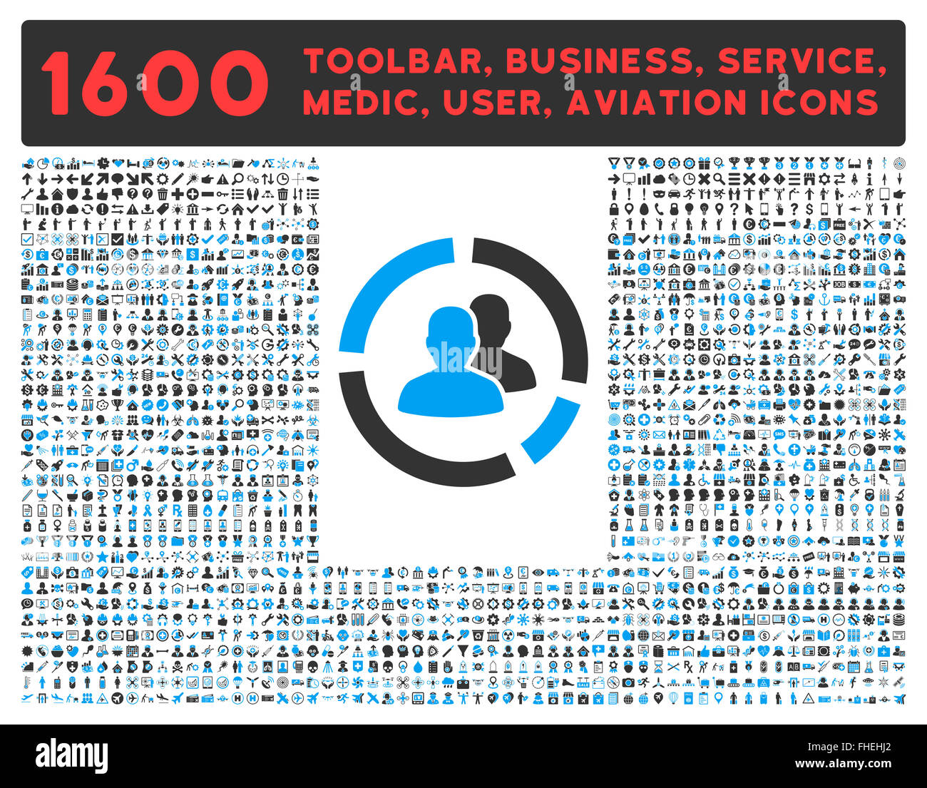 Demography Diagram Icon with Large Pictogram Collection Stock Photo