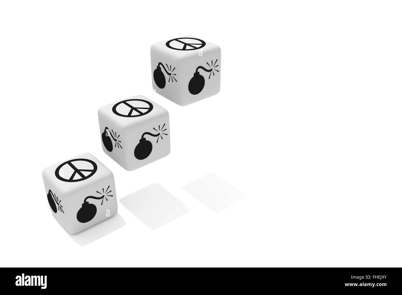 War or Peace: white dice on a white background Stock Photo