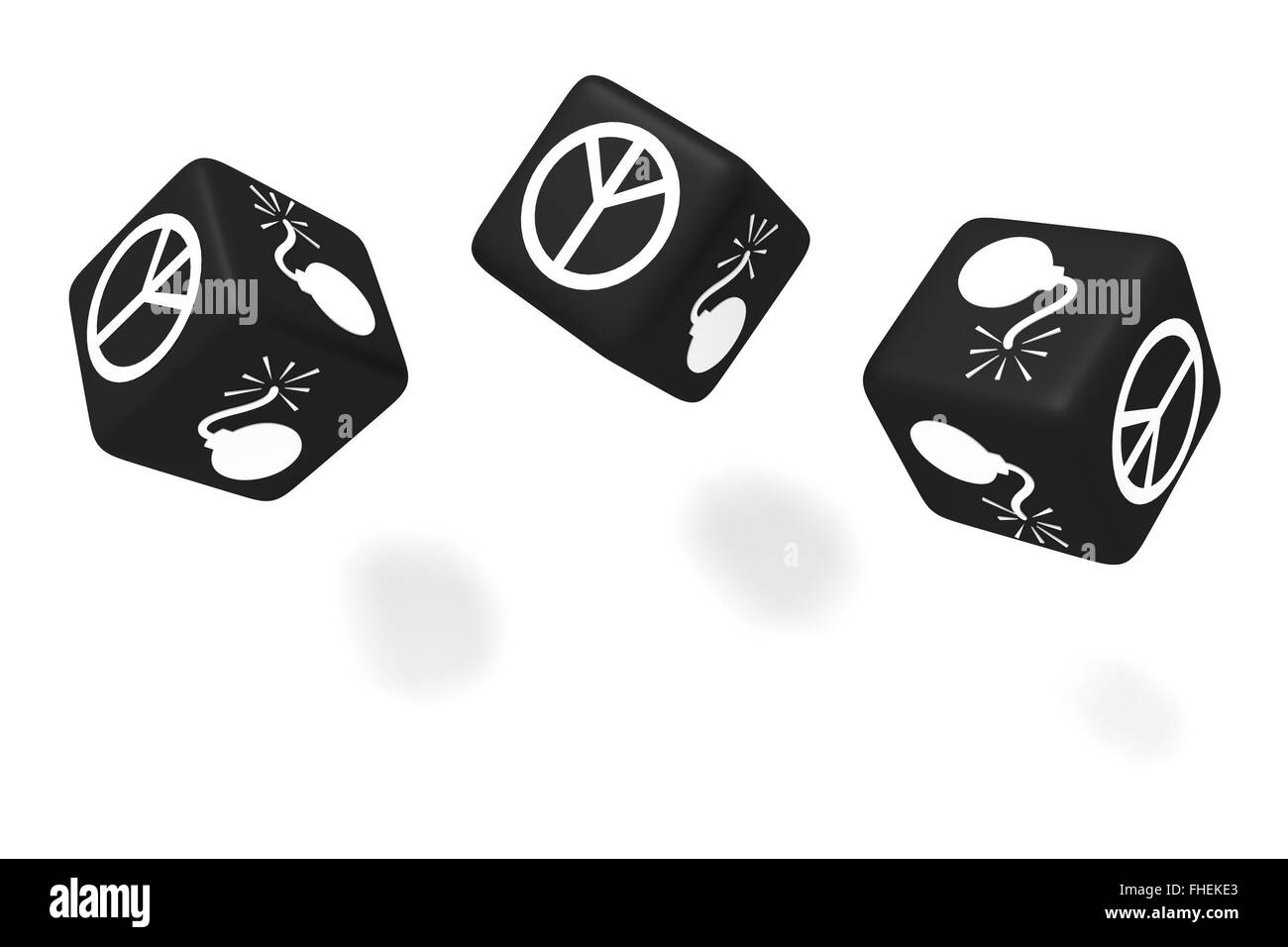 War or Peace: black dice on a white background Stock Photo