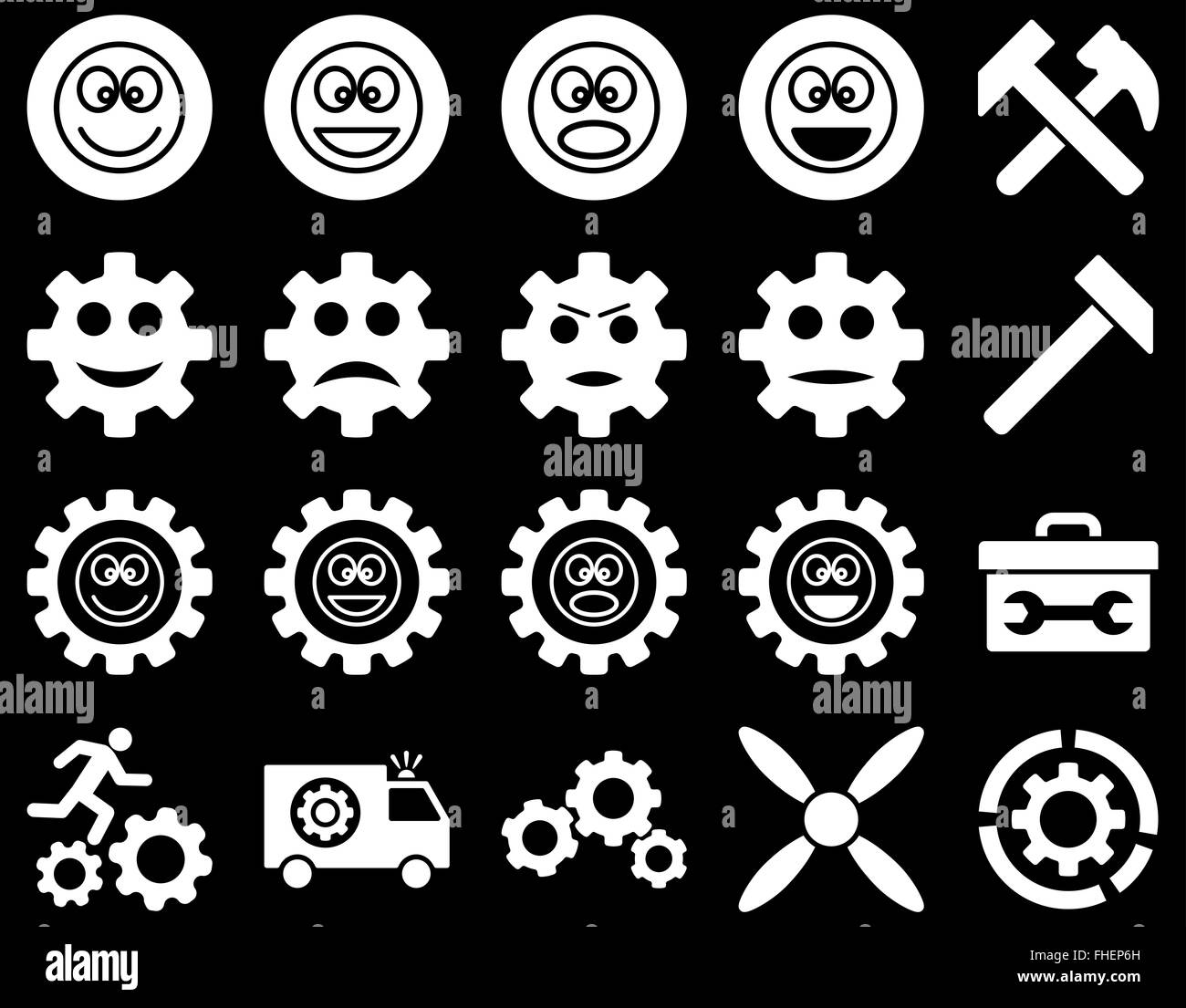 Tools and Smile Gears Icons Stock Photo - Alamy