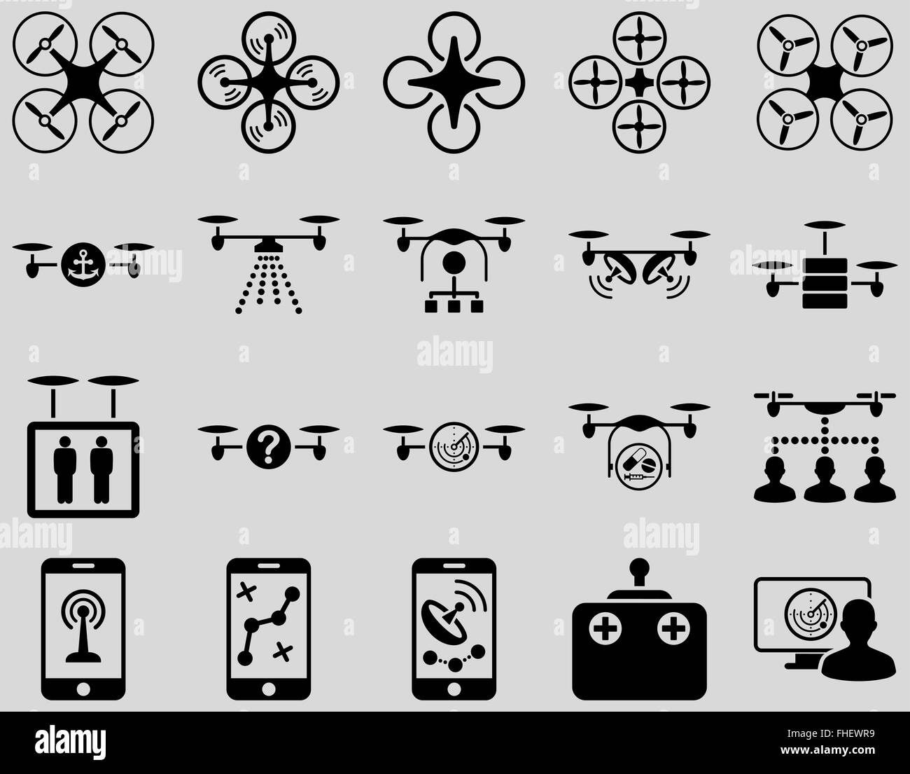 Air drone and quadcopter tool icons Stock Photo