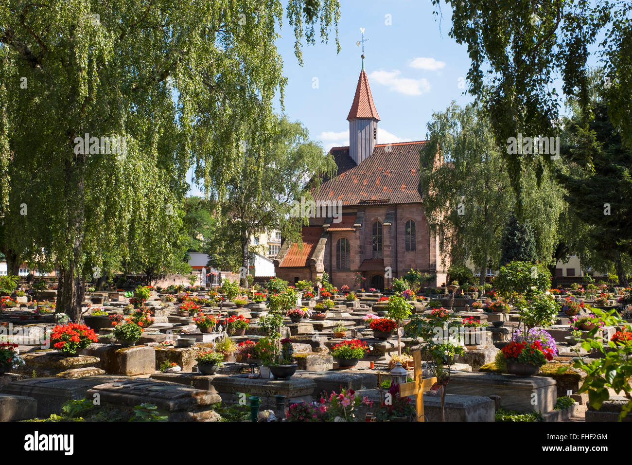 Historical St. Rochus Cemetery with cemetery chapel, Nuremberg, Middle Franconia, Franconia, Bavaria, Germany Stock Photo