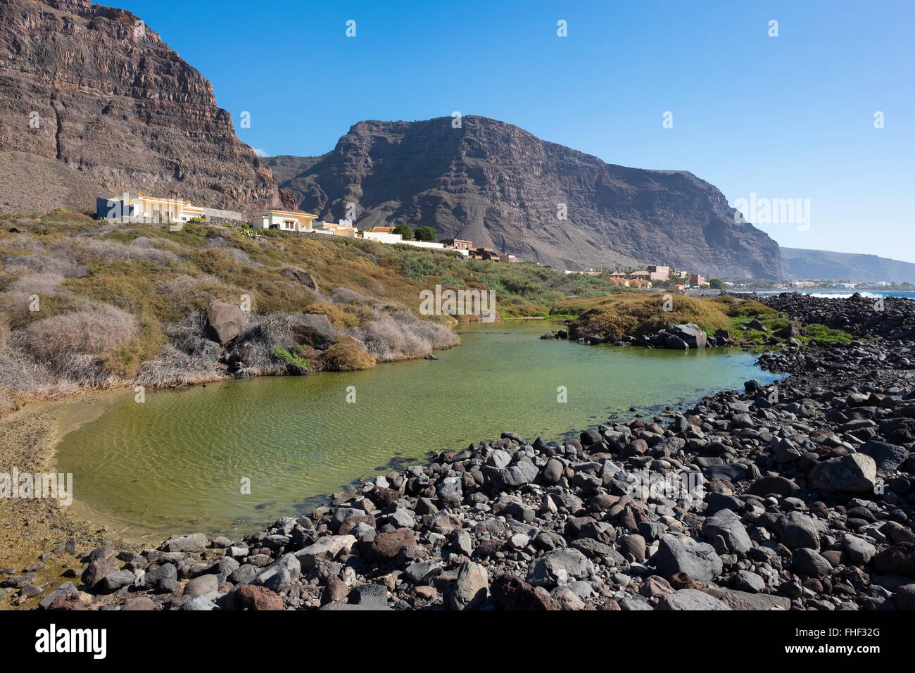 Nature Reserve Wetland Charco del Cieno, La Playa, Valle Gran Rey, La Gomera, Canary Islands Spain Stock Photo