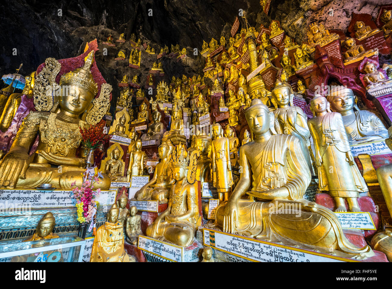 Golden Buddha statues, Pindaya cave, Taunggyi Division, Shan State, Myanmar, Burma Stock Photo