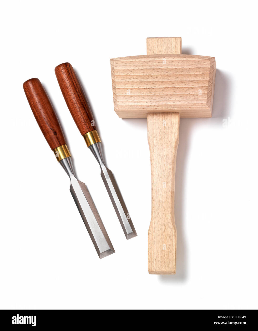 isolated chisel with a wood mallet Stock Photo