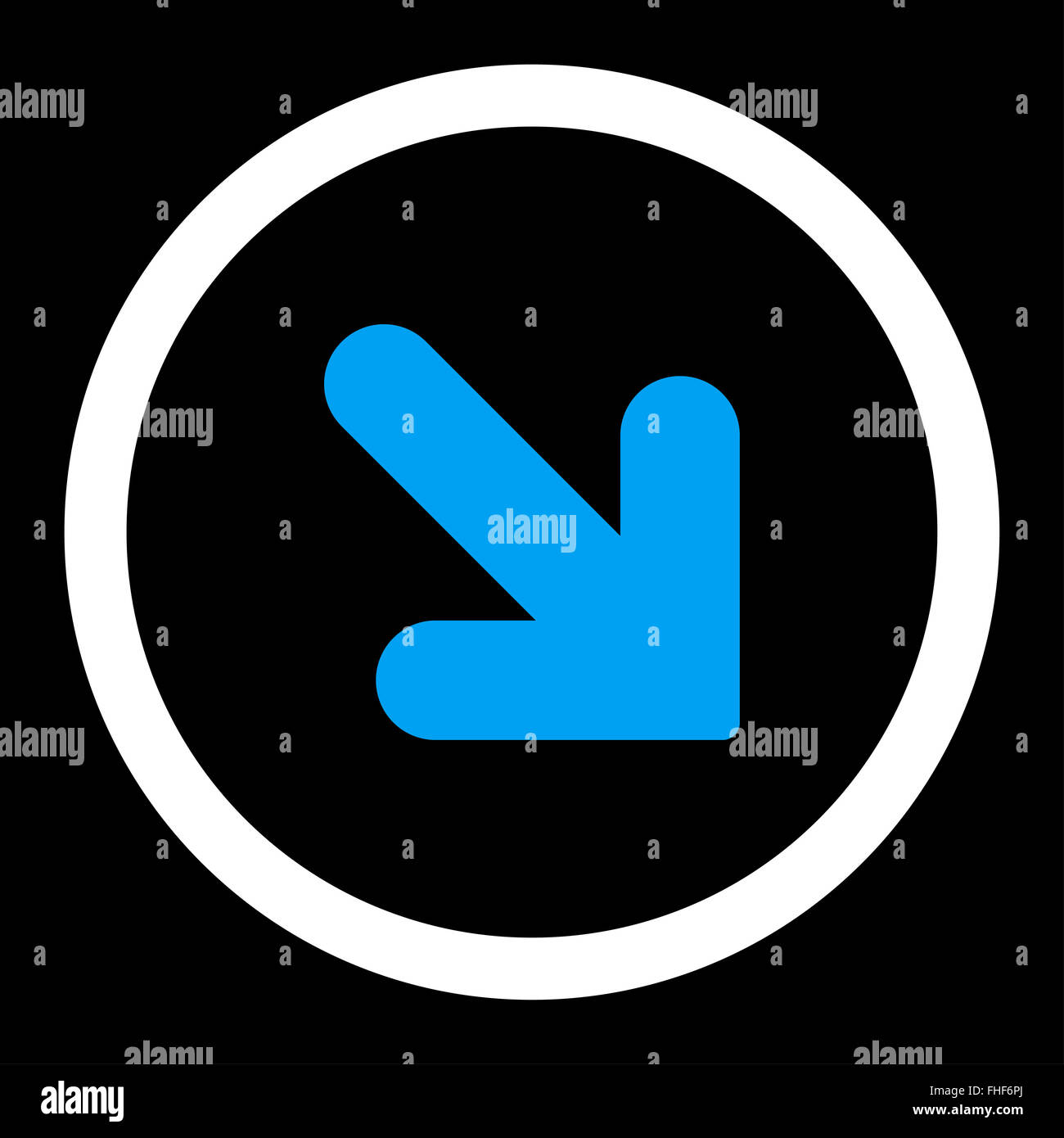Arrow Down Right flat blue and white colors rounded vector icon Stock ...