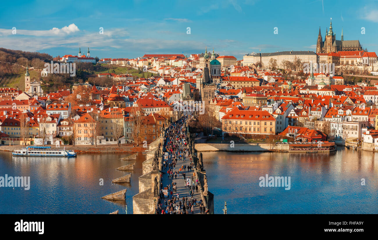 Prague Castle and Charles Bridge, Czech Republic Stock Photo