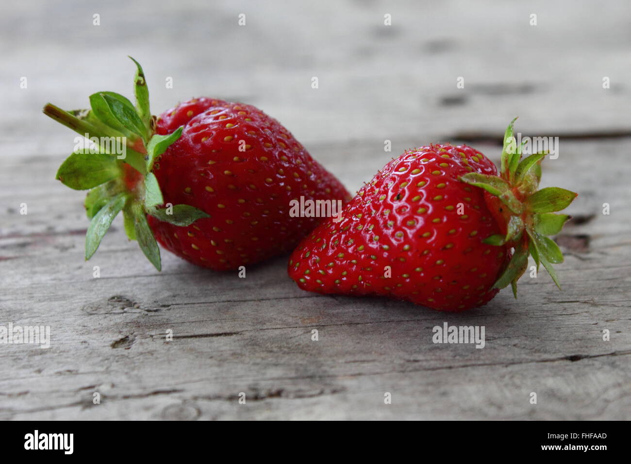 Two fresh strawberries Stock Photo