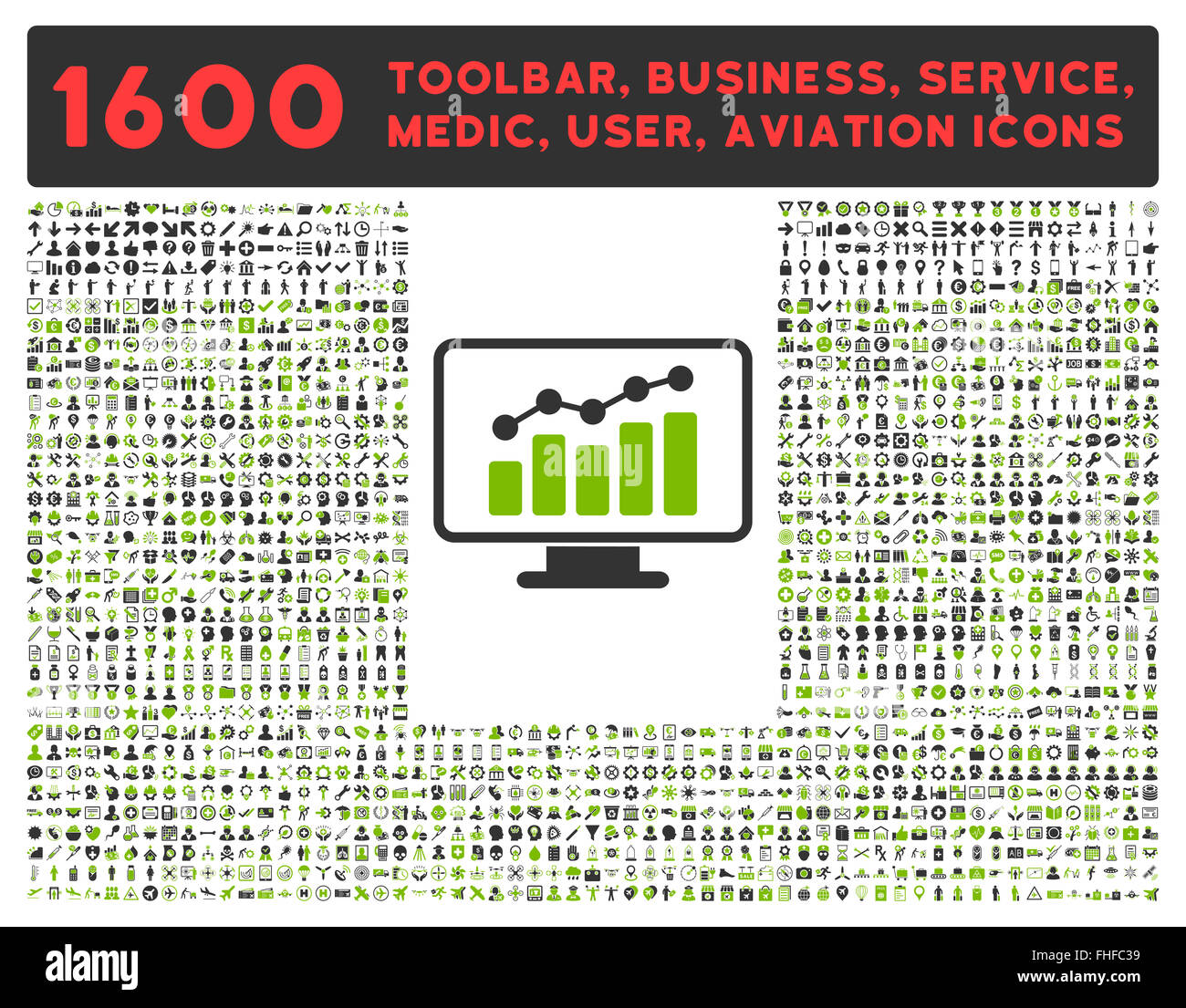 Monitoring Icon with Large Pictogram Collection Stock Photo - Alamy
