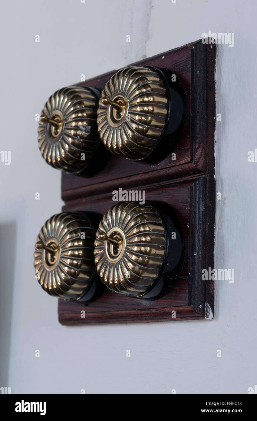 Switches inside a church, Worminghall, Buckinghamshire, UK Stock Photo