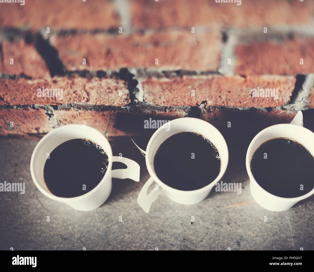 Cup Of Coffee Brick Wall Refresh Coffee Break Concept Stock Photo