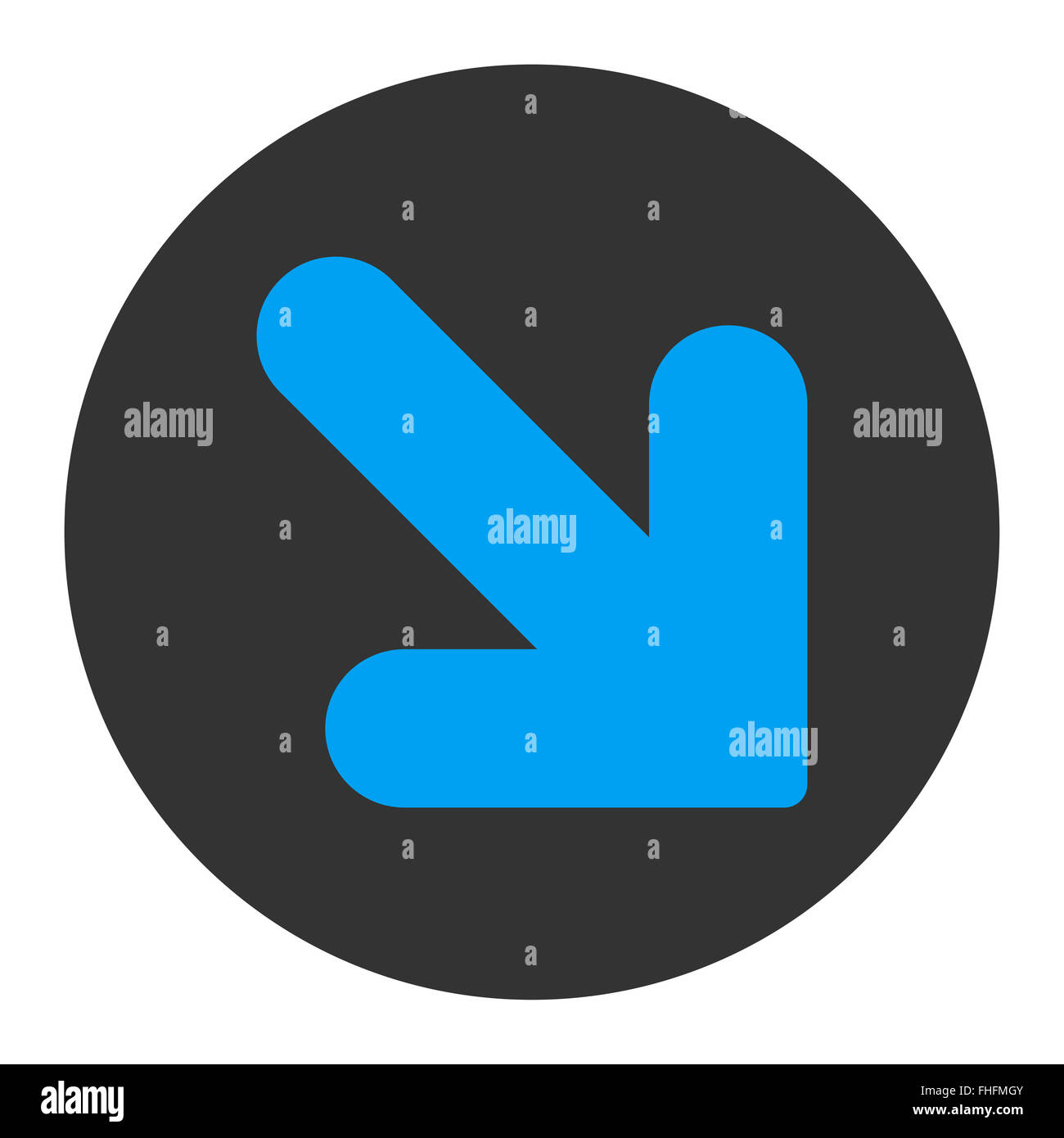 Arrow Down Right flat blue and gray colors round button Stock Photo - Alamy