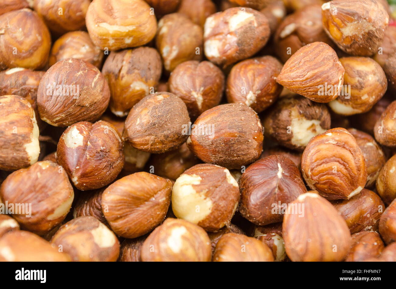 Bunch of fresh hazelnuts background Stock Photo
