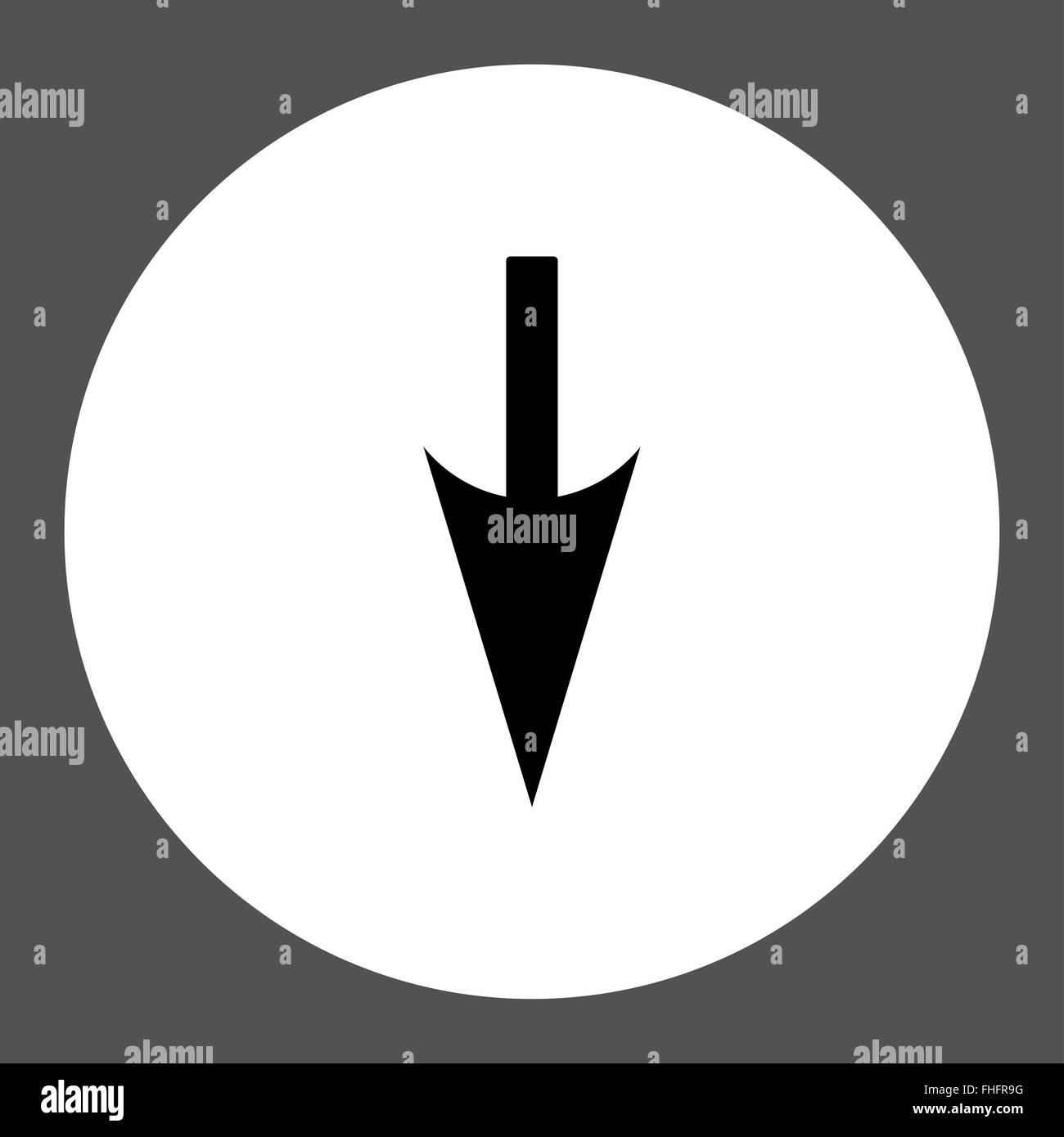 Sharp Down Arrow flat black and white colors round button Stock Photo ...