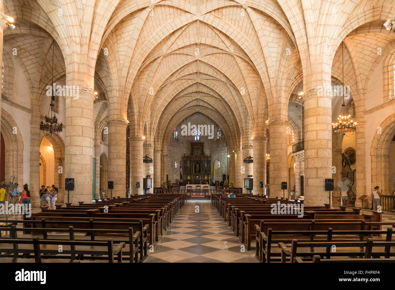 Interior of the cathedral Basilica Menor de la Virgen de La Anunciación / Catedral Primada de America, capital Santo Domingo,  D Stock Photo
