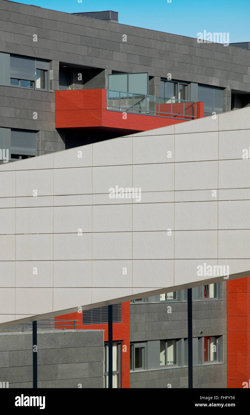 Multicolored residential building facade with ceramic structure ...