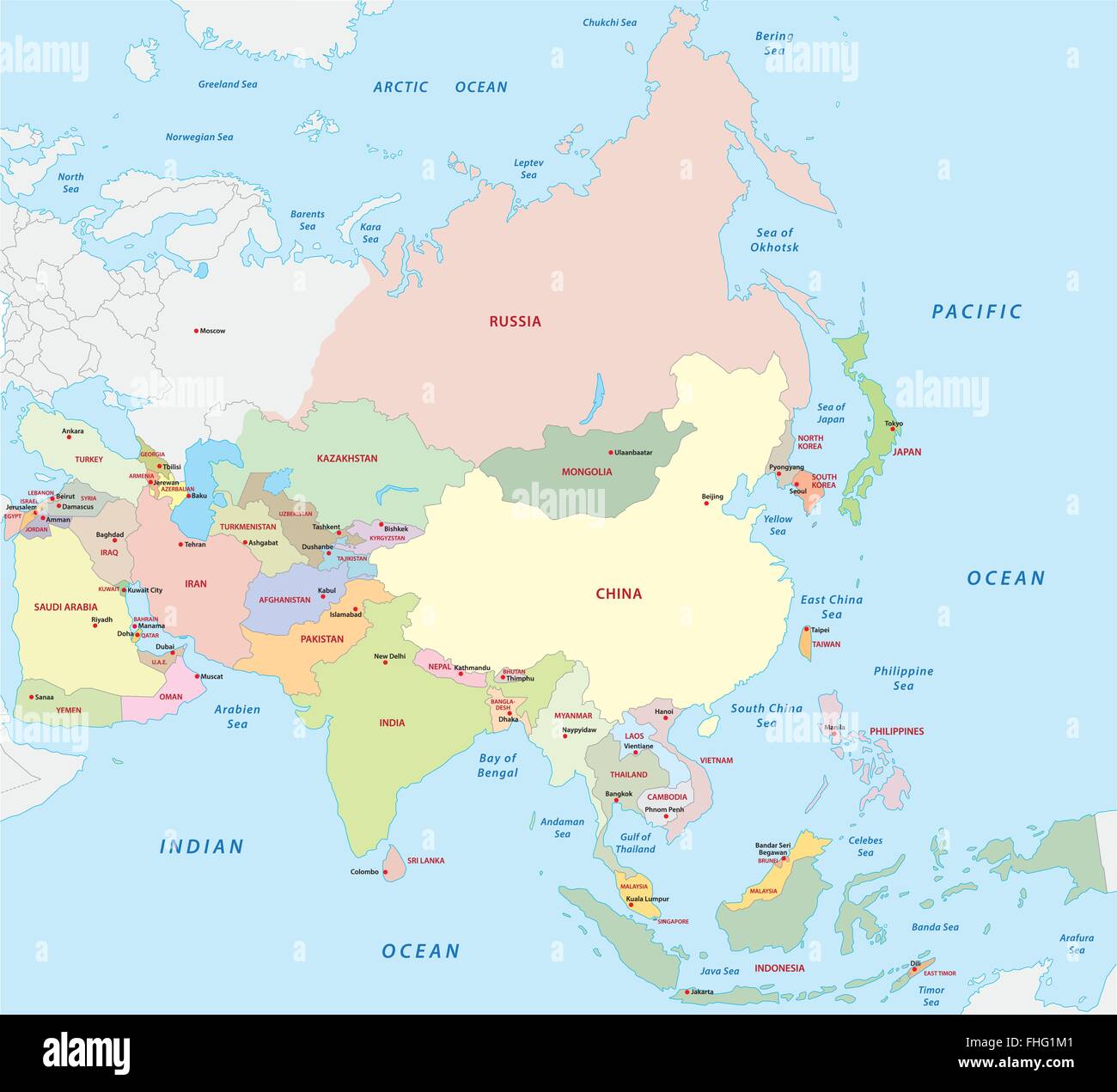 blank asia physical features map