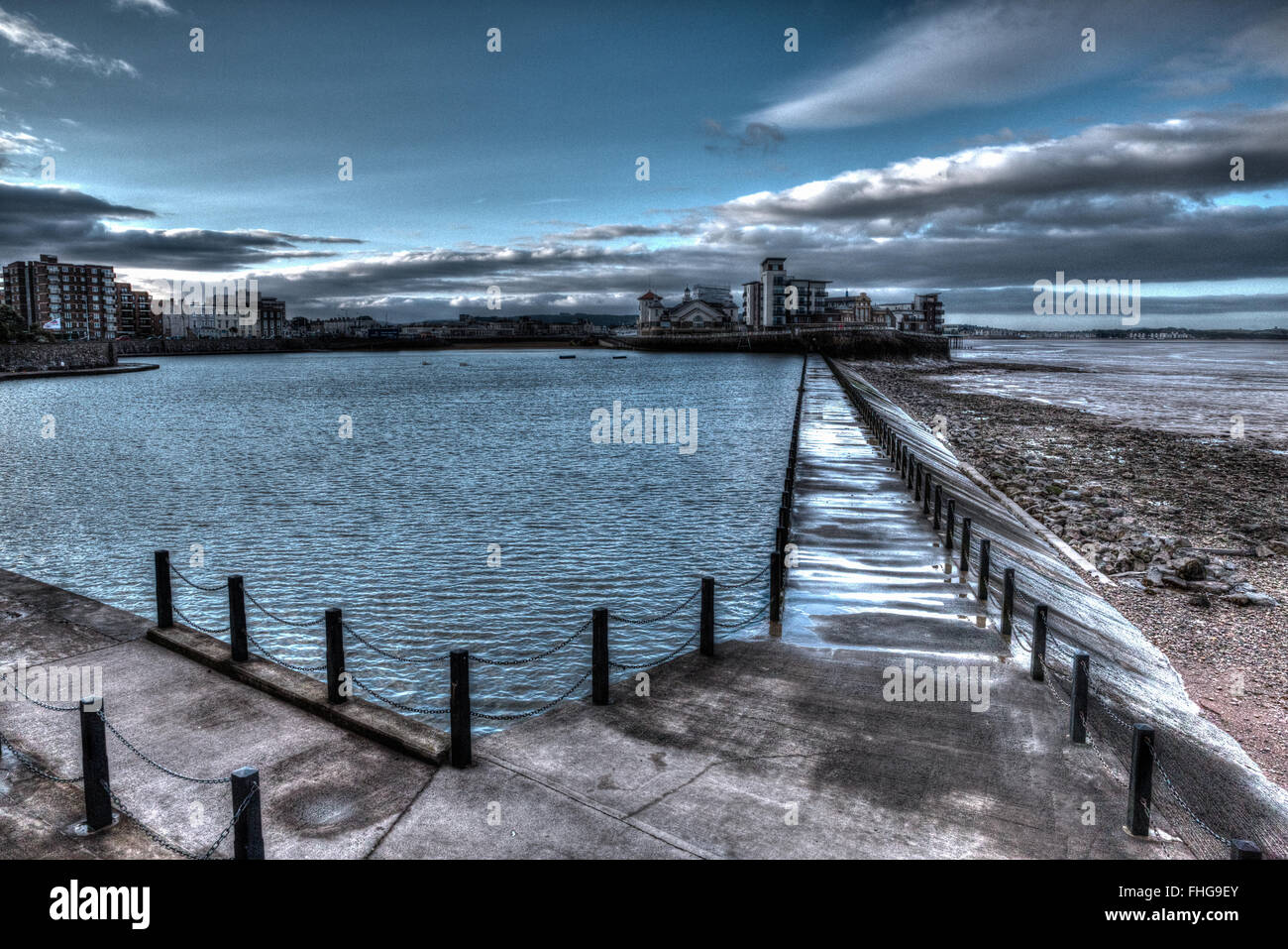 Knightstone island and Marine Lake Weston-super-Mare Somerset England uk in unique different HDR Stock Photo