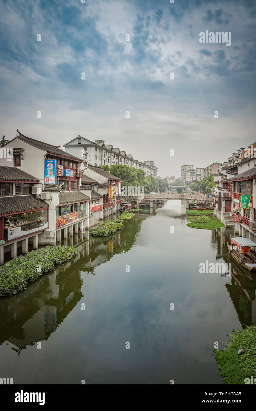 China, Shanghai, canal in Qibao Ancient Town Stock Photo