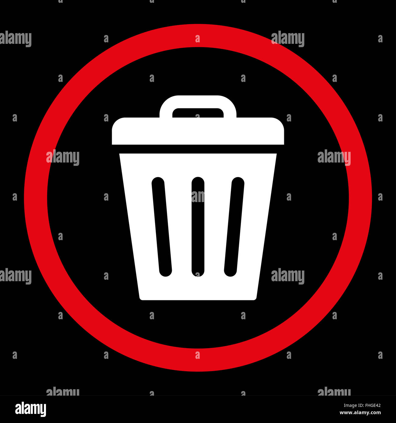 Trash Can flat red and white colors rounded vector icon Stock Photo