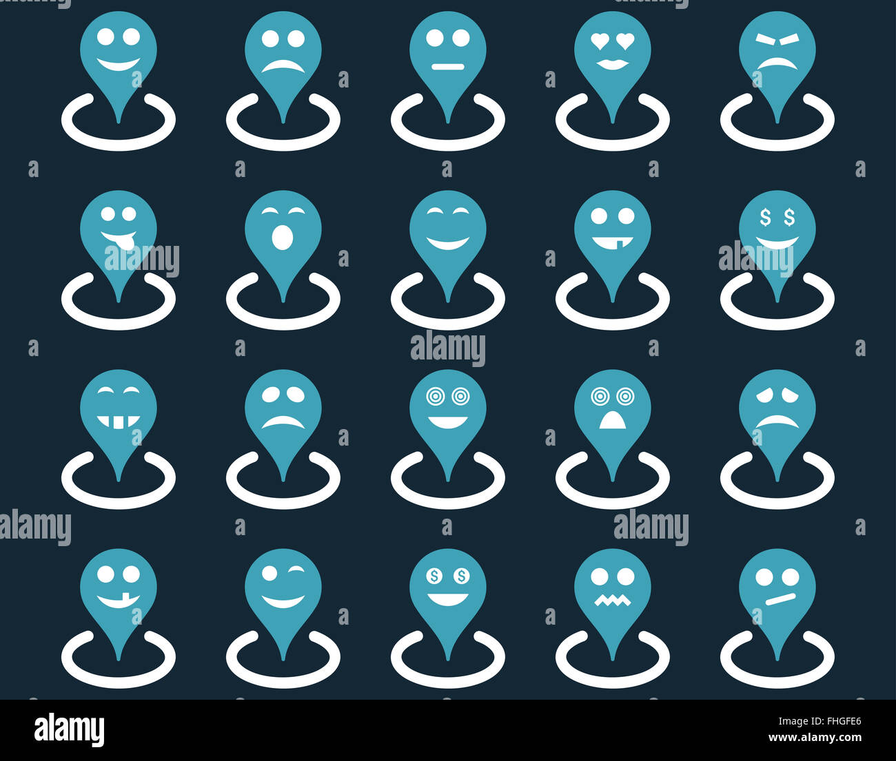 Smiled location icons Stock Photo - Alamy