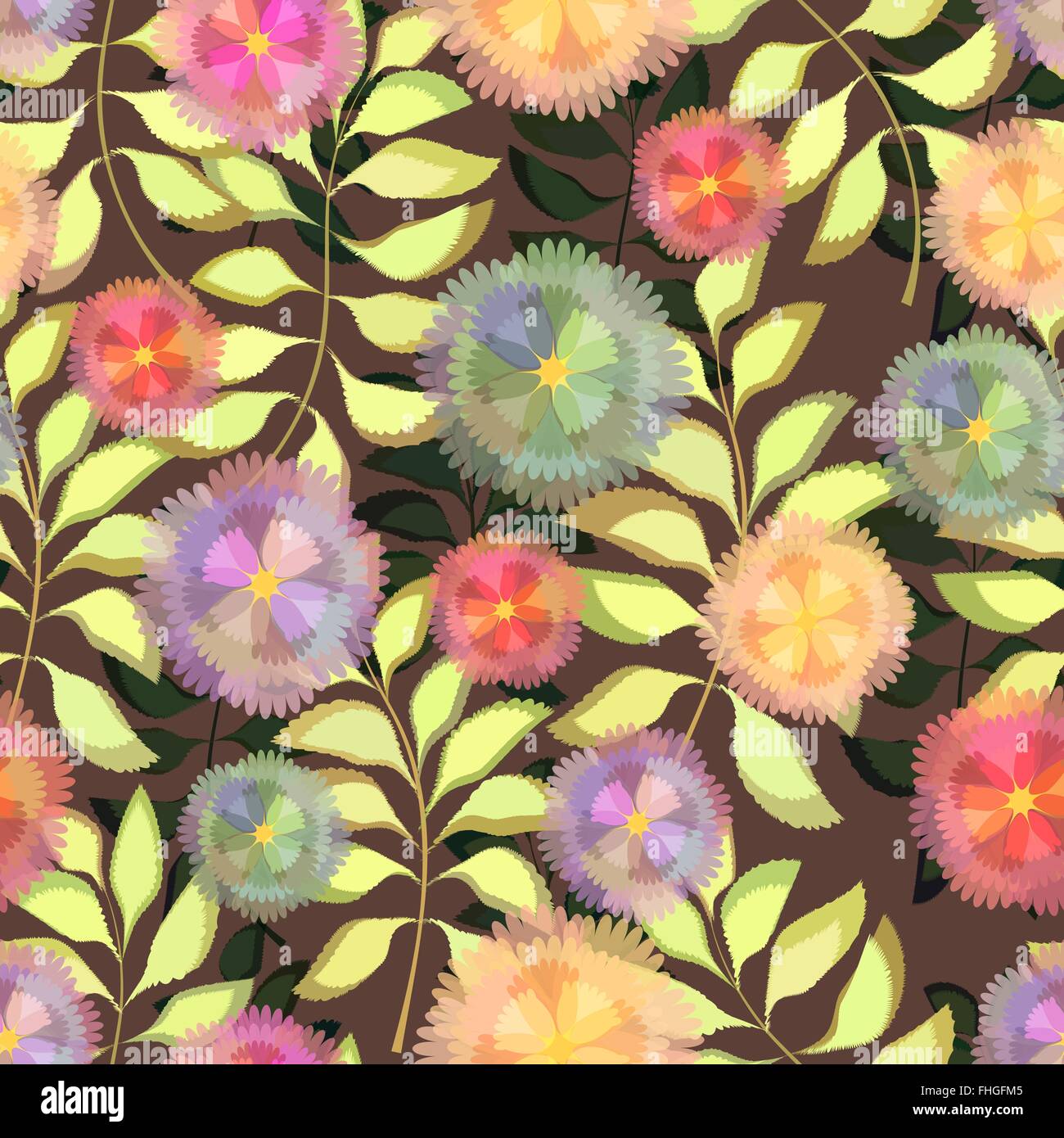 Floral seamless pattern . Vector flowers with branches and leaves Stock ...