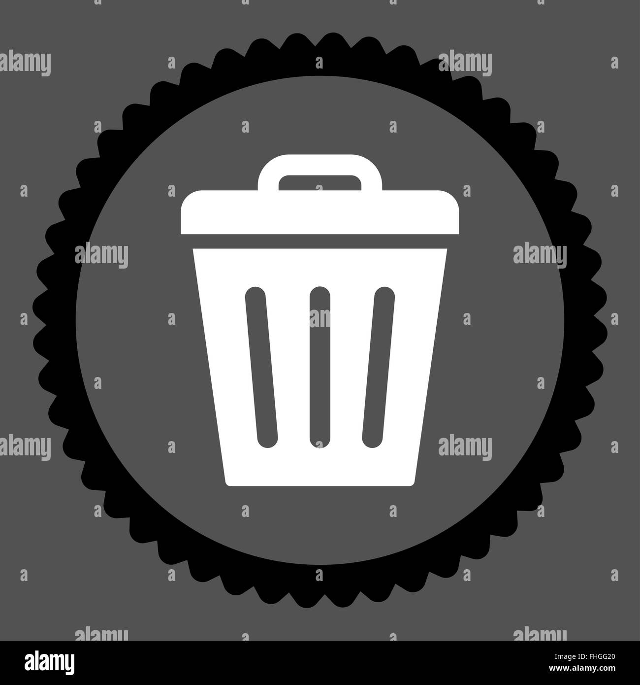 Trash Can flat black and white colors round stamp icon Stock Photo
