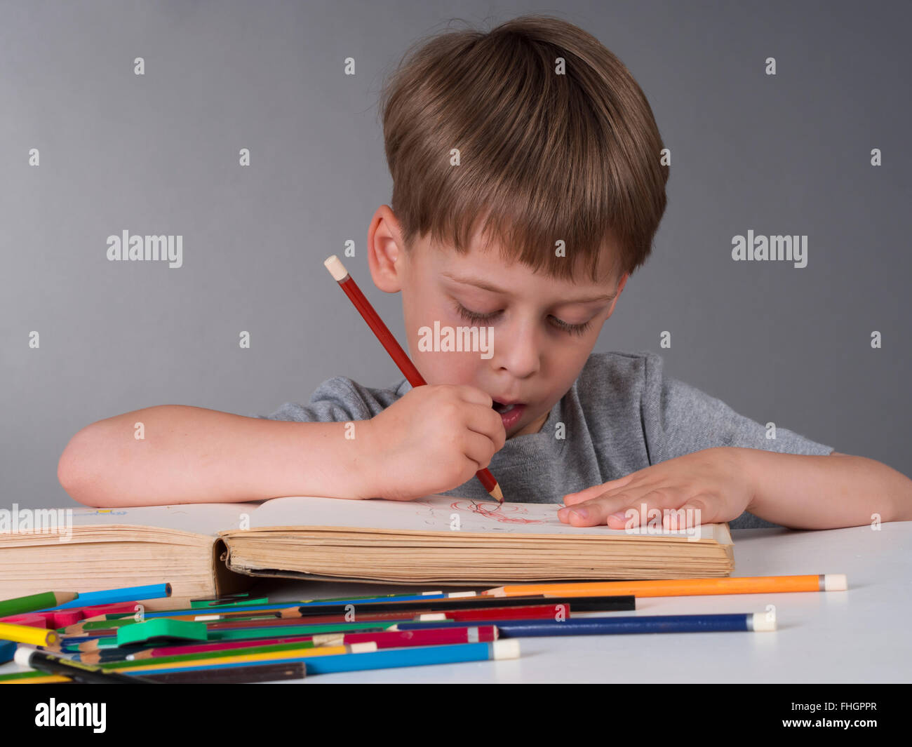 hardworking pupil, education concept Stock Photo
